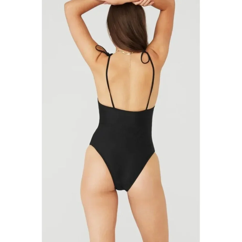 NEW Alo Tropic of C Cosmo One Piece Black Tie Straps Bodysuit Bikini Swimsuit XS